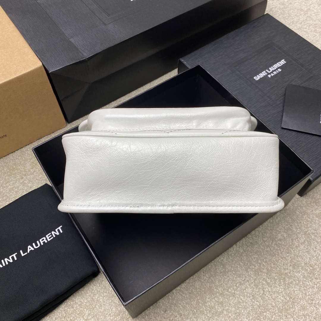 Saint Laurent 22cm油腊纯白/古银 NIKI～22cm 爆裂纹 超多明星 同款
