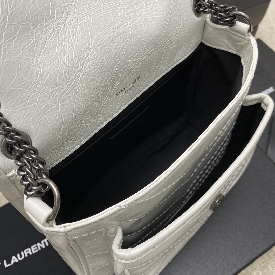 Saint Laurent 22cm油腊纯白/古银 NIKI～22cm 爆裂纹 超多明星 同款