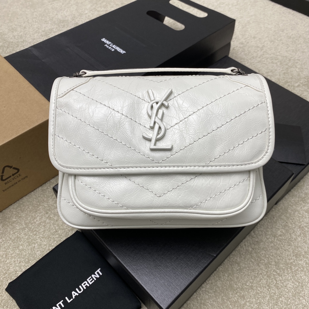 Saint Laurent 22cm油腊纯白/古银 NIKI～22cm 爆裂纹 超多明星 同款