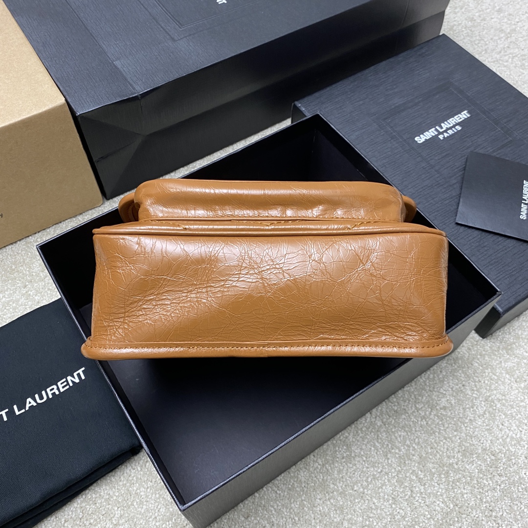Saint Laurent 22cm油腊棕皮/古银 NIKI～22cm 爆裂纹 超多明星 同款