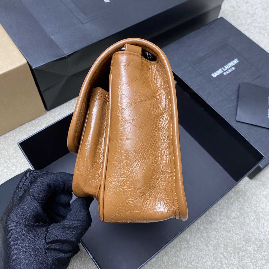 Saint Laurent 22cm油腊棕皮/古银 NIKI～22cm 爆裂纹 超多明星 同款