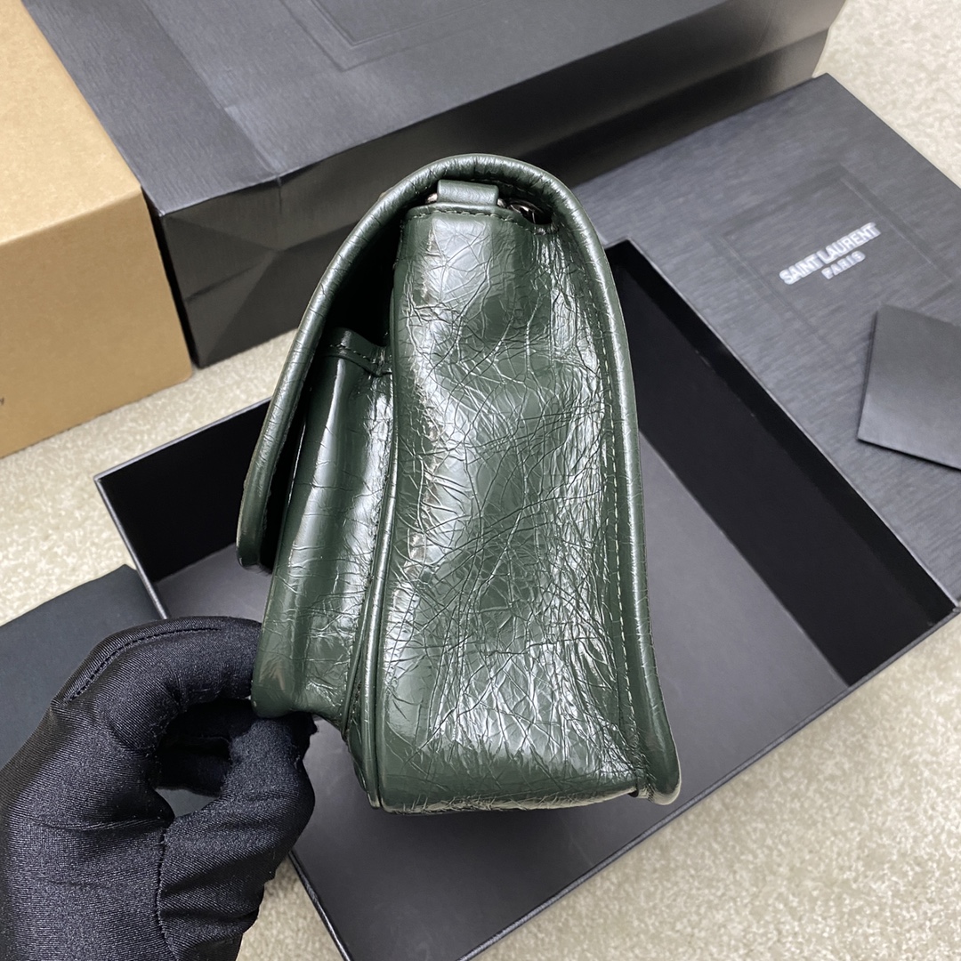 Saint Laurent 22cm油腊祖母绿/古银 NIKI～22cm 爆裂纹 超多明星 同款
