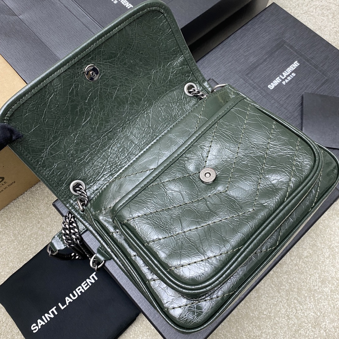 Saint Laurent 22cm油腊祖母绿/古银 NIKI～22cm 爆裂纹 超多明星 同款