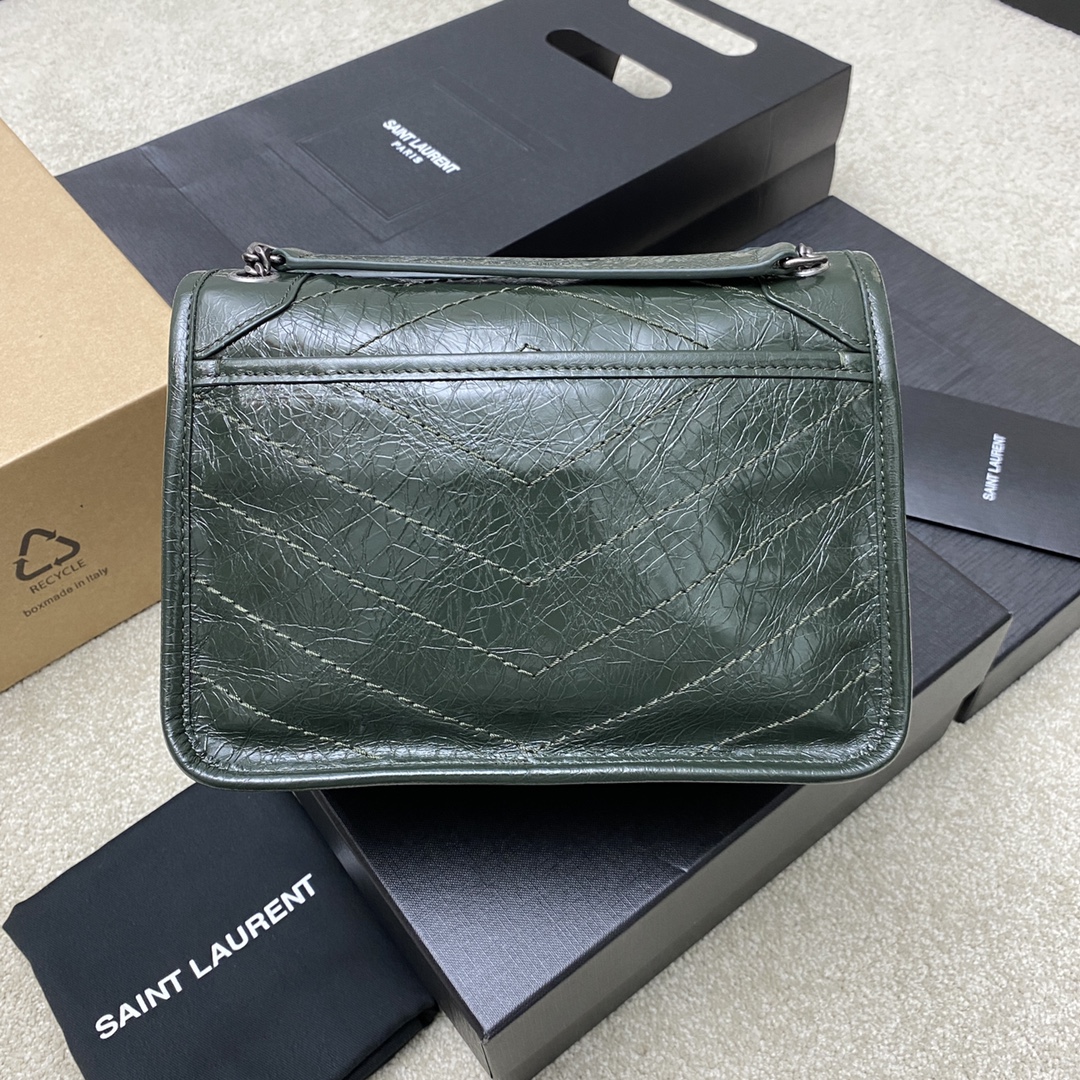Saint Laurent 22cm油腊祖母绿/古银 NIKI～22cm 爆裂纹 超多明星 同款
