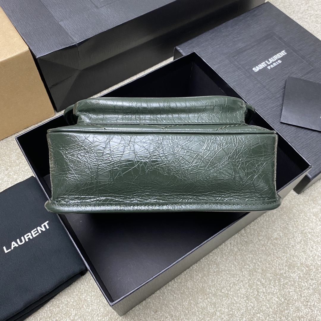 Saint Laurent 22cm油腊祖母绿/古银 NIKI～22cm 爆裂纹 超多明星 同款