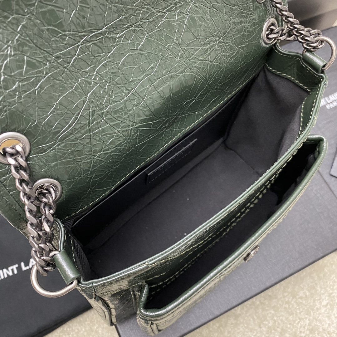 Saint Laurent 22cm油腊祖母绿/古银 NIKI～22cm 爆裂纹 超多明星 同款