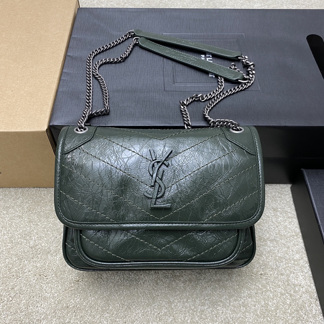 Saint Laurent 22cm油腊祖母绿/古银 NIKI～22cm 爆裂纹 超多明星 同款
