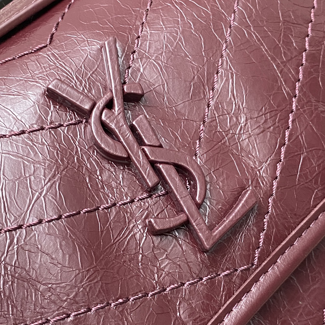 Saint Laurent 22cm油腊酒红/古银 NIKI～22cm 爆裂纹 超多明星 同款