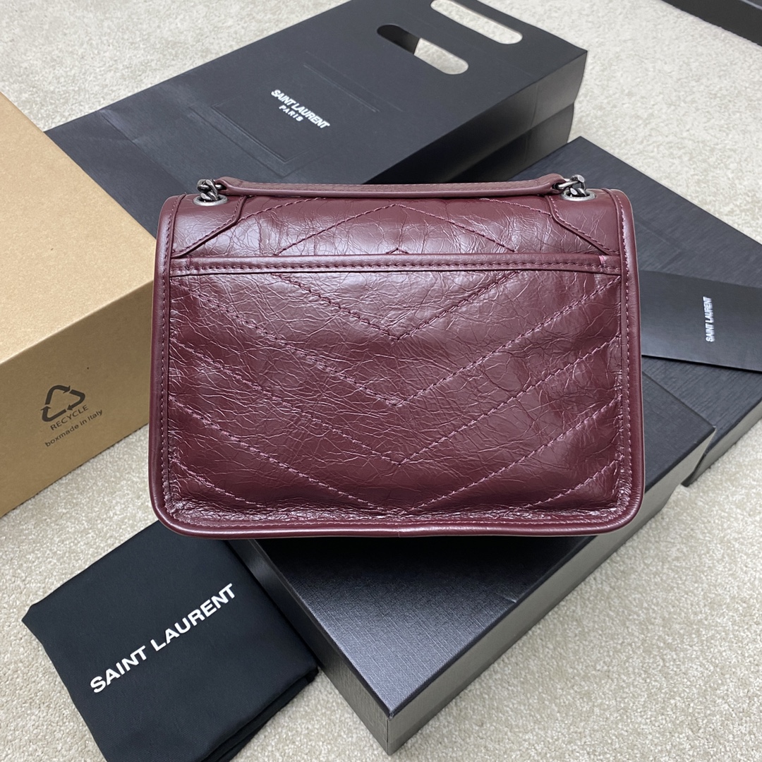 Saint Laurent 22cm油腊酒红/古银 NIKI～22cm 爆裂纹 超多明星 同款
