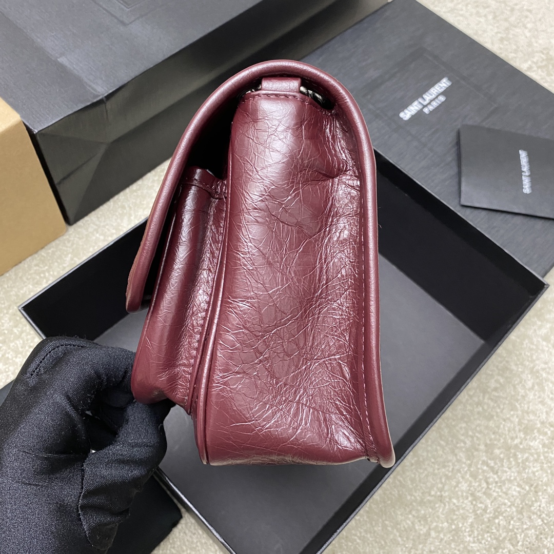 Saint Laurent 22cm油腊酒红/古银 NIKI～22cm 爆裂纹 超多明星 同款