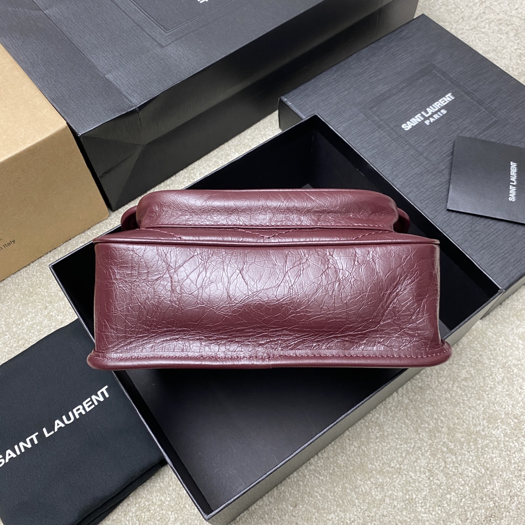 Saint Laurent 22cm油腊酒红/古银 NIKI～22cm 爆裂纹 超多明星 同款