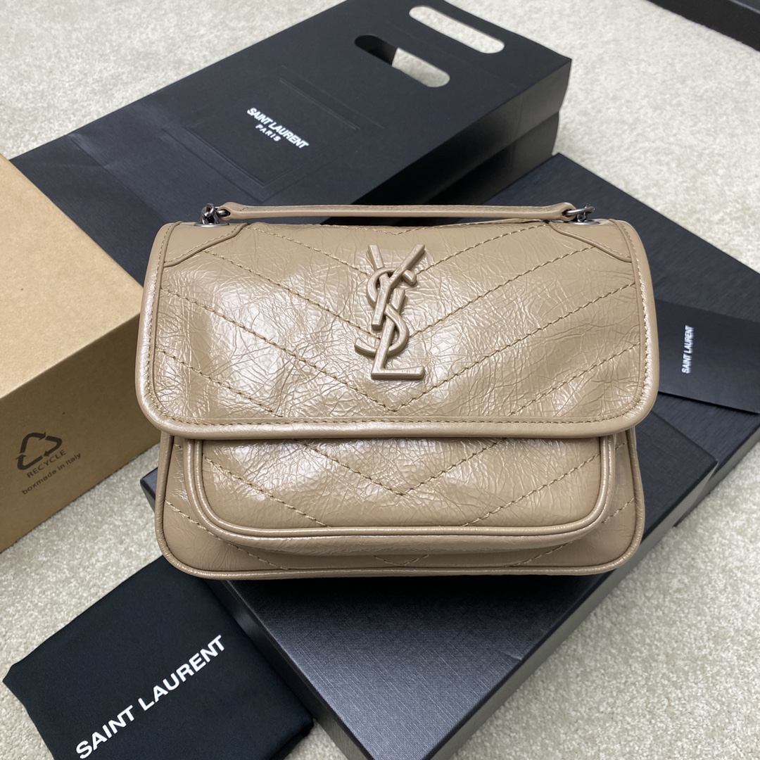 Saint Laurent 22cm油腊杏色/古银 NIKI～22cm 爆裂纹 超多明星 同款