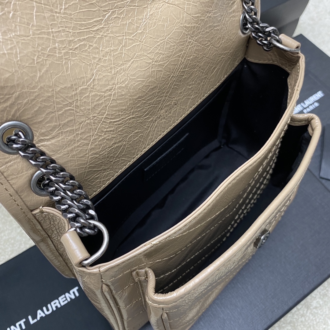 Saint Laurent 22cm油腊杏色/古银 NIKI～22cm 爆裂纹 超多明星 同款