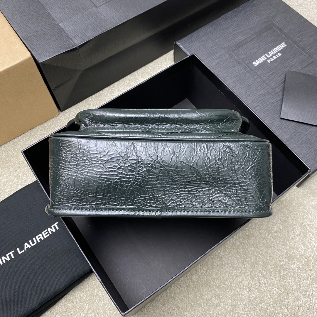 Saint Laurent 22cm油腊墨绿/古银 NIKI～22cm 爆裂纹 超多明星 同款