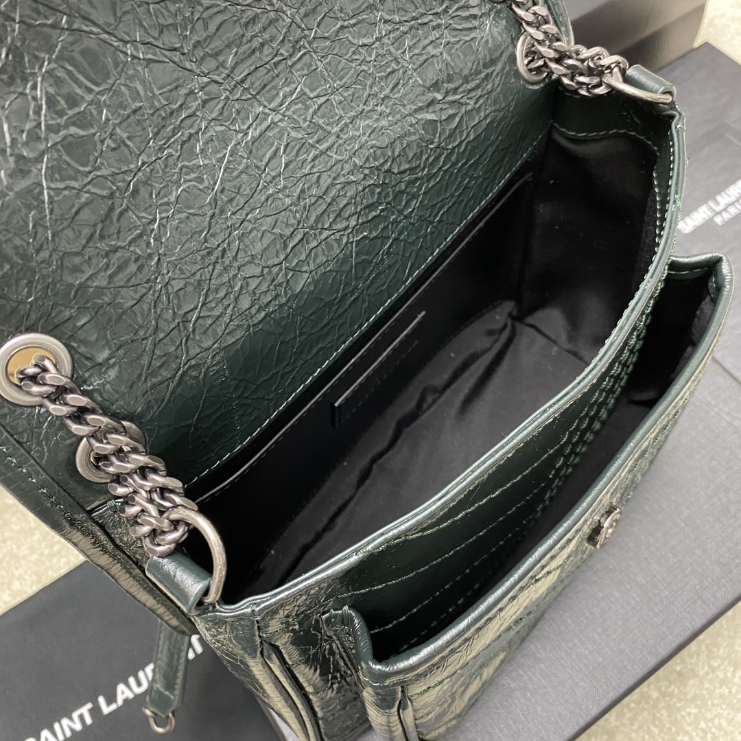 Saint Laurent 22cm油腊墨绿/古银 NIKI～22cm 爆裂纹 超多明星 同款