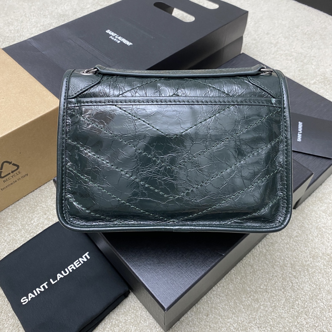 Saint Laurent 22cm油腊墨绿/古银 NIKI～22cm 爆裂纹 超多明星 同款