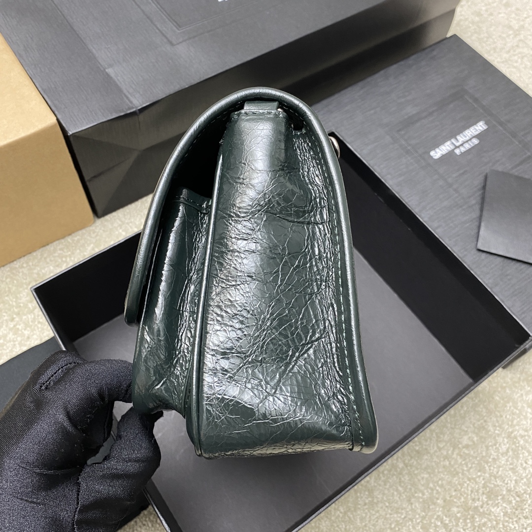 Saint Laurent 22cm油腊墨绿/古银 NIKI～22cm 爆裂纹 超多明星 同款
