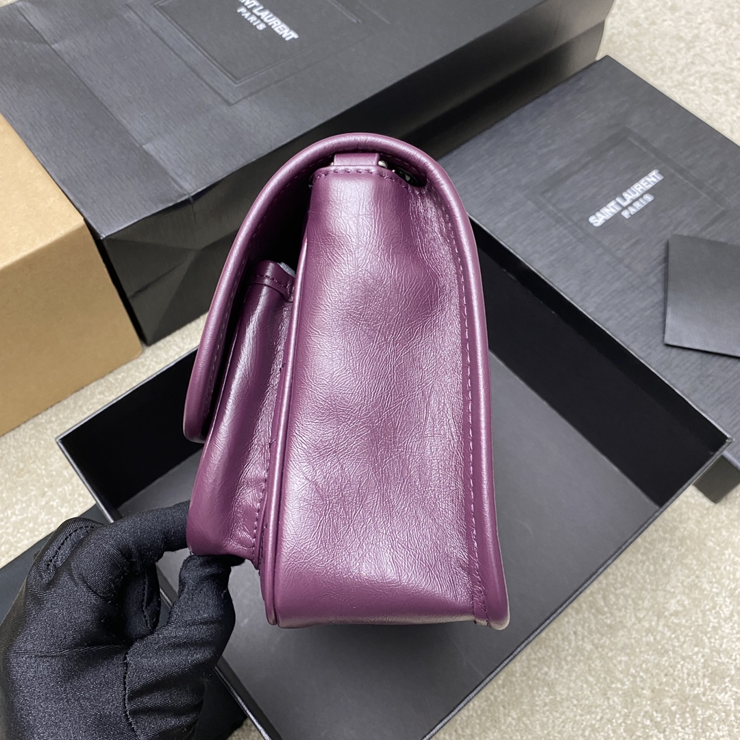 Saint Laurent 22cm油腊紫色/古银 NIKI～22cm 爆裂纹 超多明星 同款