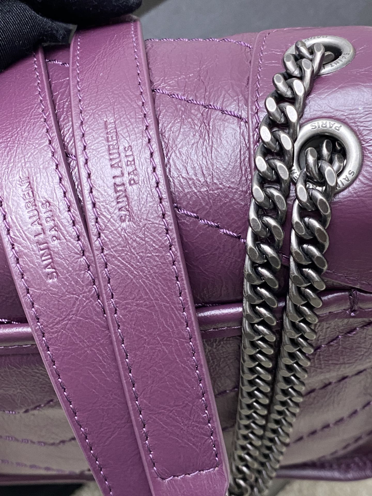 Saint Laurent 22cm油腊紫色/古银 NIKI～22cm 爆裂纹 超多明星 同款