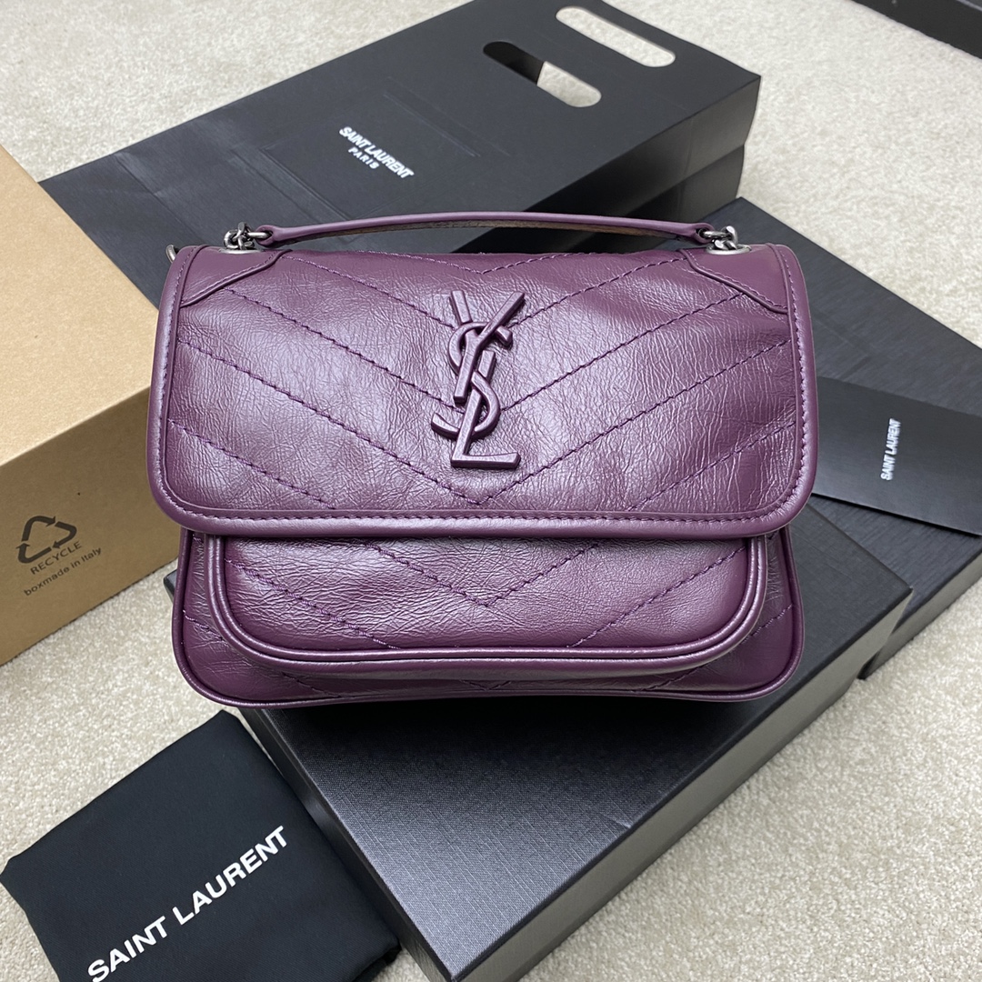 Saint Laurent 22cm油腊紫色/古银 NIKI～22cm 爆裂纹 超多明星 同款