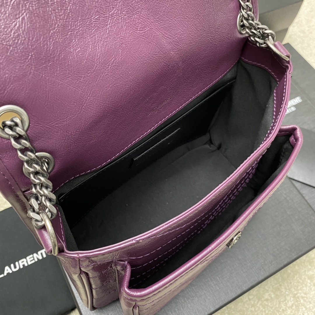 Saint Laurent 22cm油腊紫色/古银 NIKI～22cm 爆裂纹 超多明星 同款