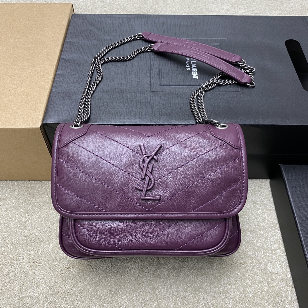 Saint Laurent 22cm油腊紫色/古银 NIKI～22cm 爆裂纹 超多明星 同款