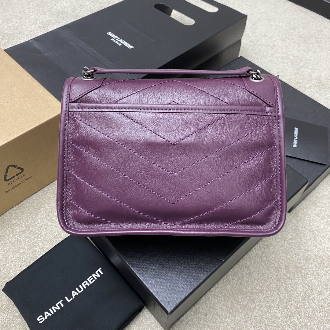 Saint Laurent 22cm油腊紫色/古银 NIKI～22cm 爆裂纹 超多明星 同款