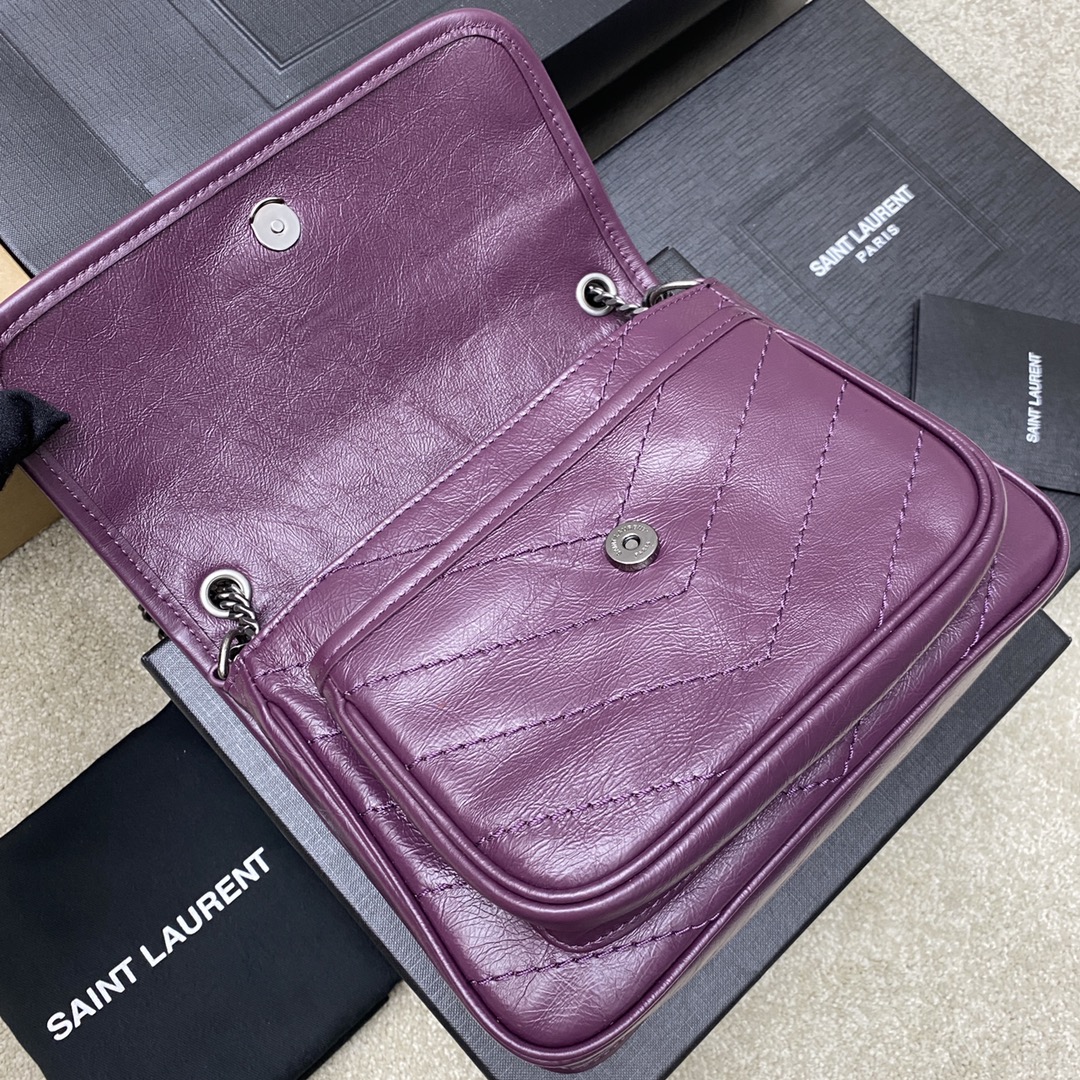 Saint Laurent 22cm油腊紫色/古银 NIKI～22cm 爆裂纹 超多明星 同款