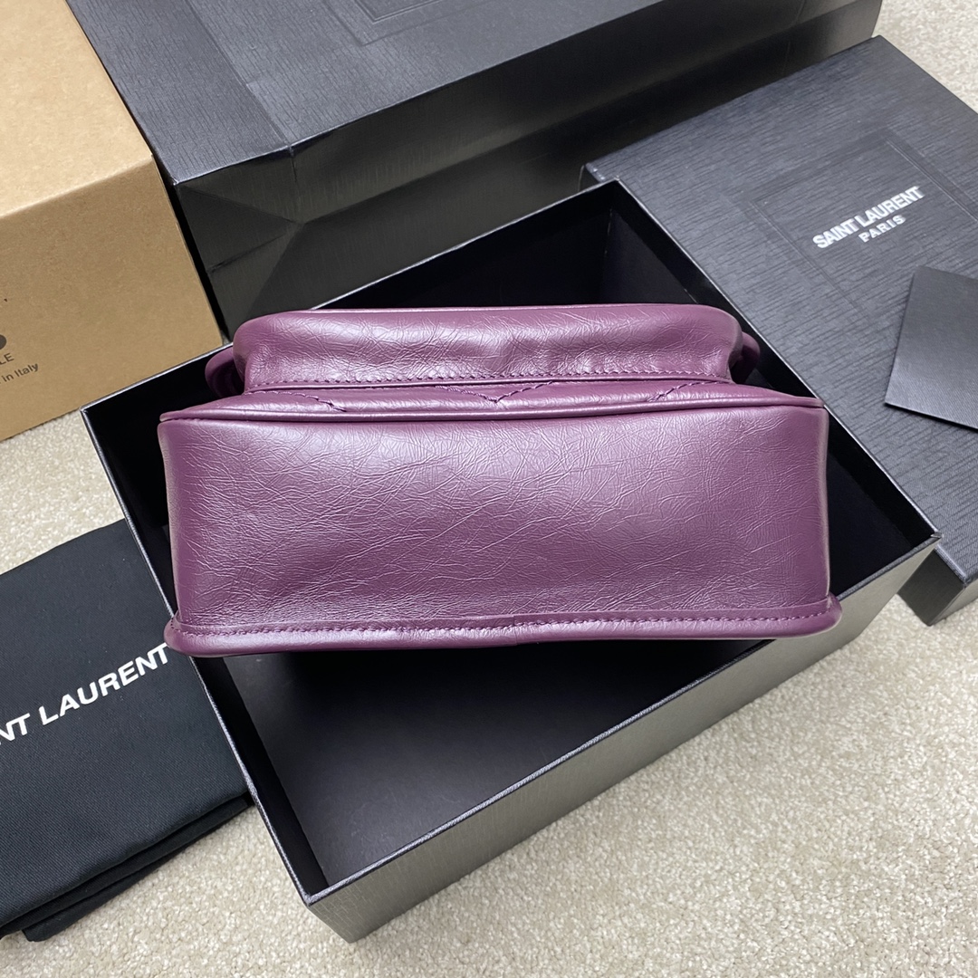 Saint Laurent 22cm油腊紫色/古银 NIKI～22cm 爆裂纹 超多明星 同款