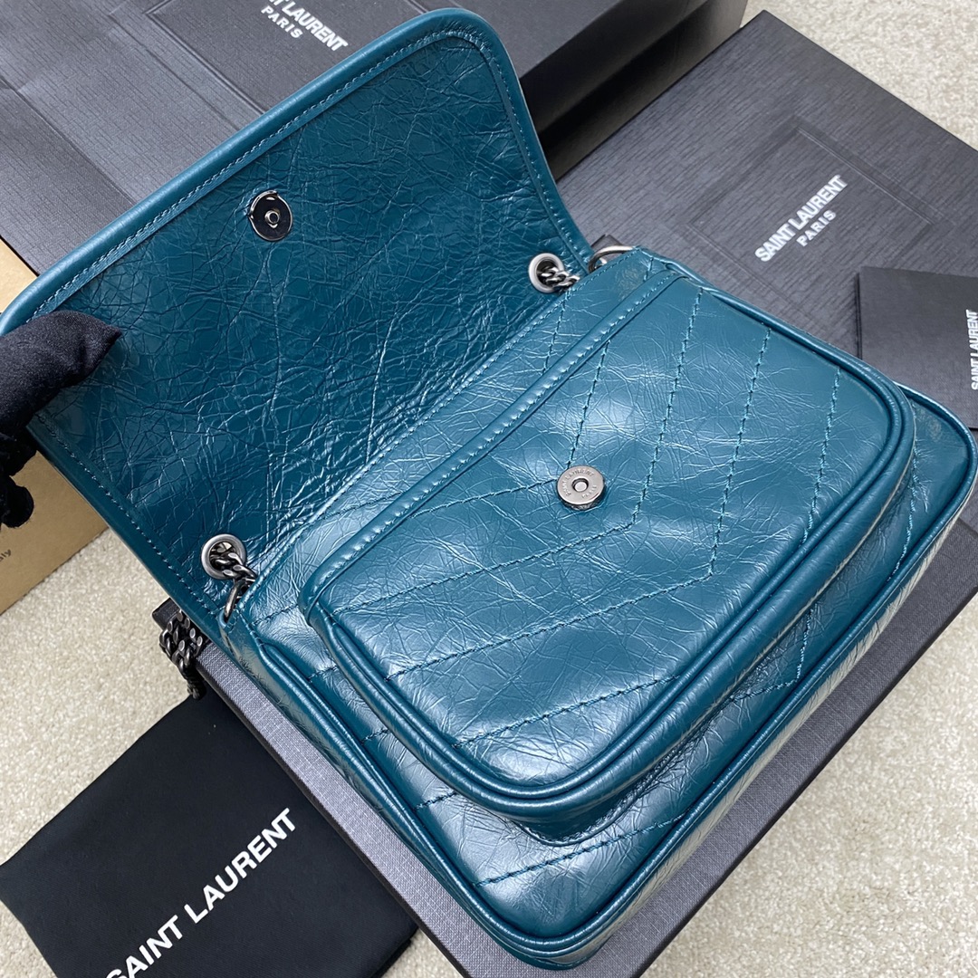 Saint Laurent 22cm油腊松石绿/古银 NIKI～22cm 爆裂纹 超多明星 同款