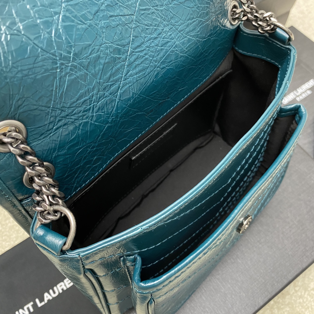 Saint Laurent 22cm油腊松石绿/古银 NIKI～22cm 爆裂纹 超多明星 同款