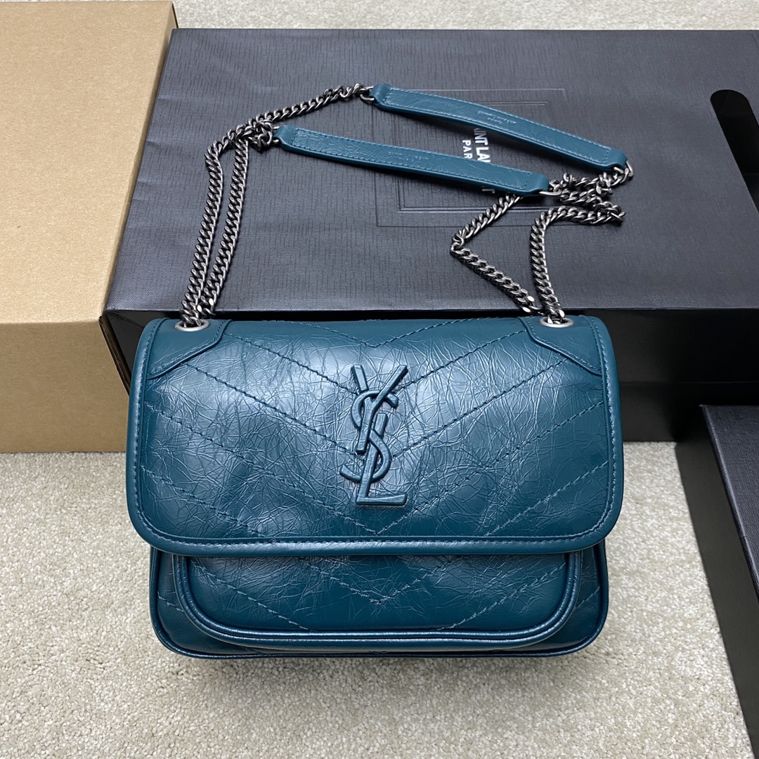 Saint Laurent 22cm油腊松石绿/古银 NIKI～22cm 爆裂纹 超多明星 同款