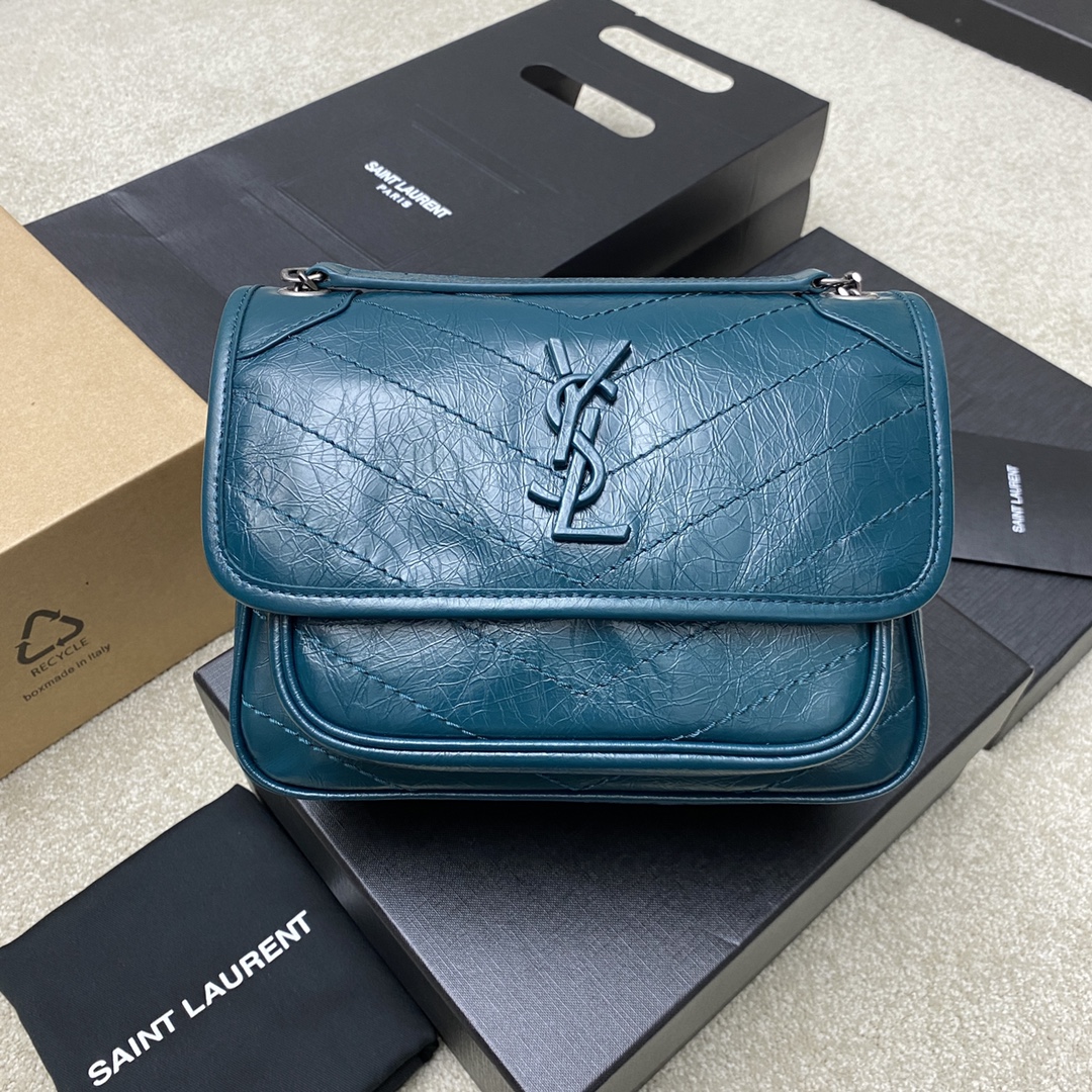 Saint Laurent 22cm油腊松石绿/古银 NIKI～22cm 爆裂纹 超多明星 同款