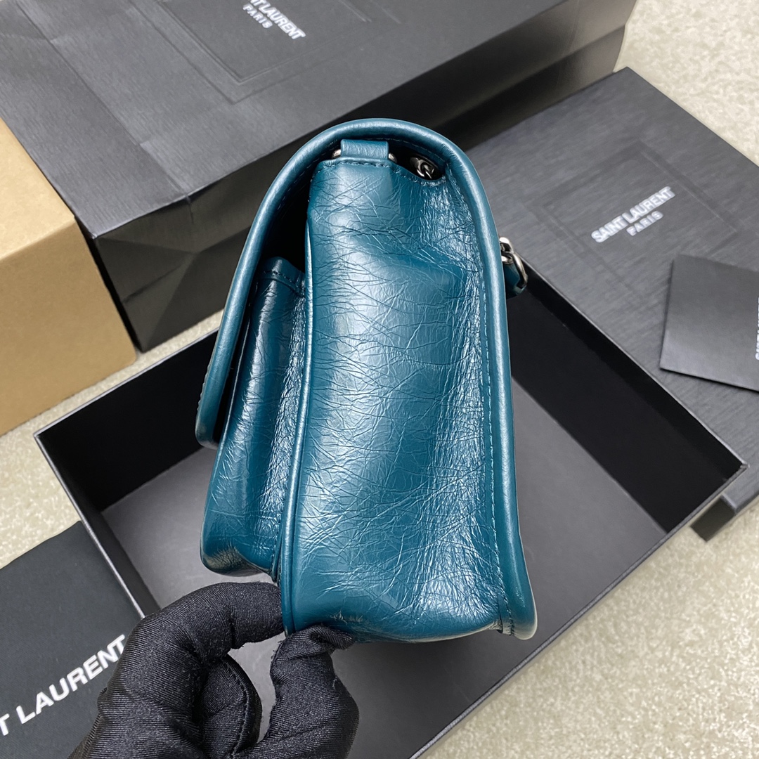 Saint Laurent 22cm油腊松石绿/古银 NIKI～22cm 爆裂纹 超多明星 同款