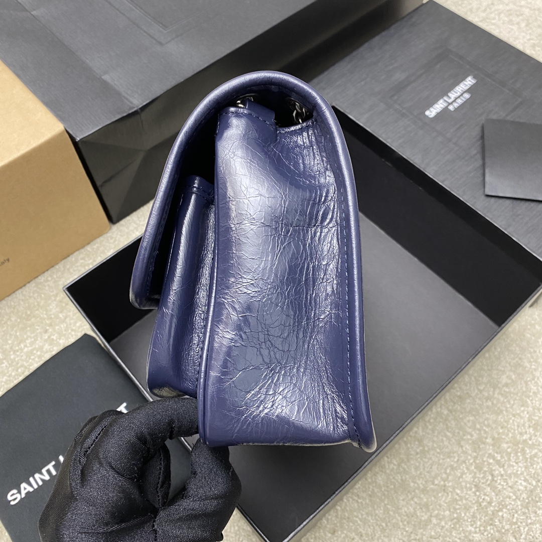 Saint Laurent 22cm油腊宝蓝/古银 NIKI～22cm 爆裂纹 超多明星 同款