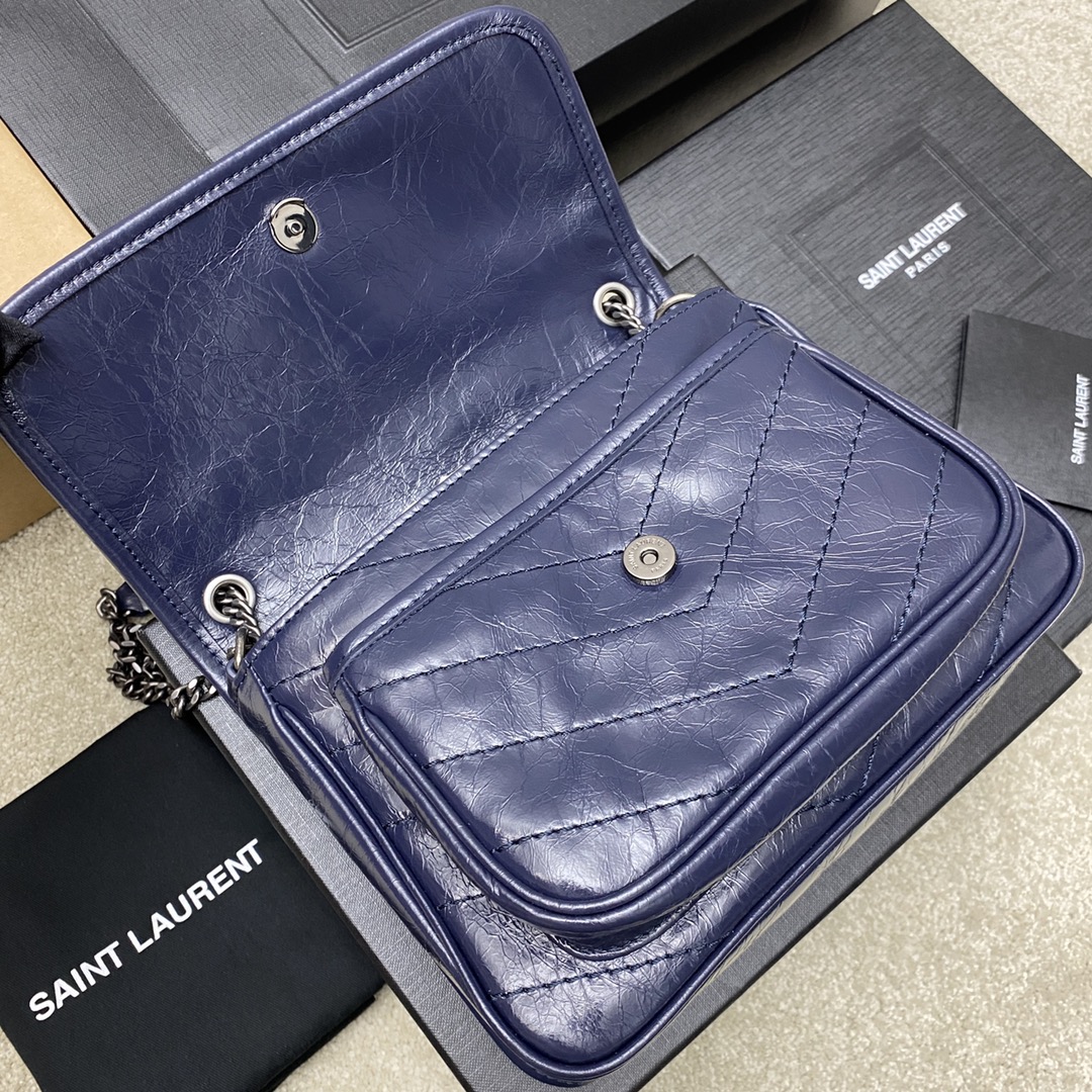 Saint Laurent 22cm油腊宝蓝/古银 NIKI～22cm 爆裂纹 超多明星 同款
