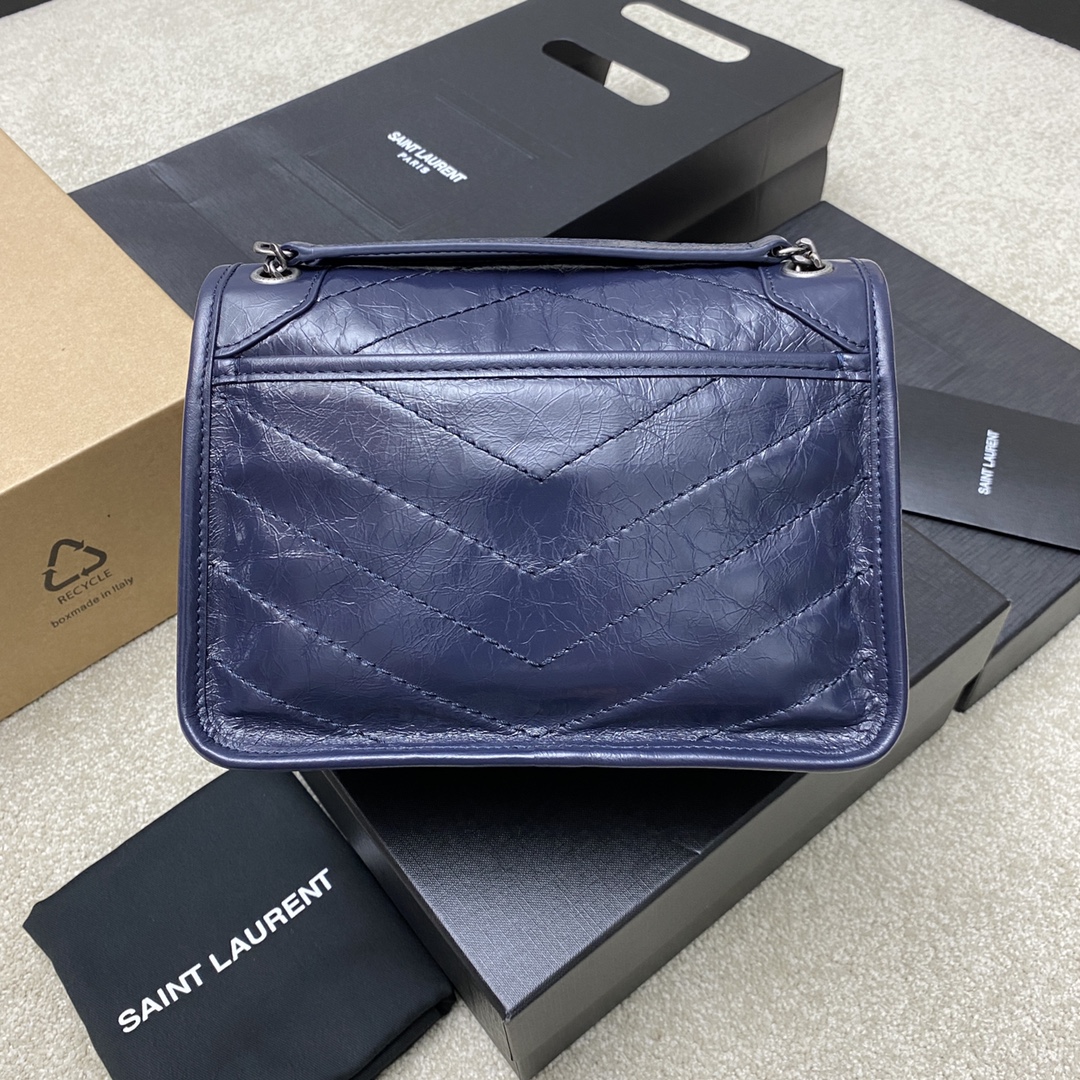 Saint Laurent 22cm油腊宝蓝/古银 NIKI～22cm 爆裂纹 超多明星 同款