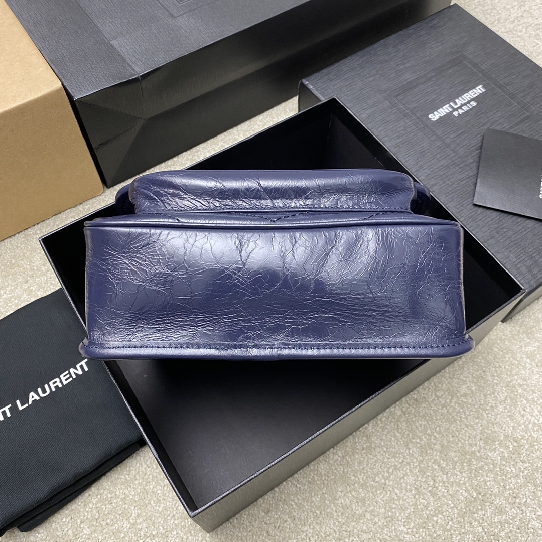 Saint Laurent 22cm油腊宝蓝/古银 NIKI～22cm 爆裂纹 超多明星 同款