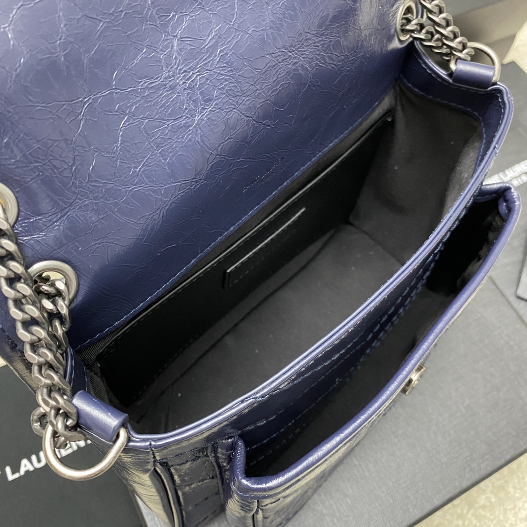 Saint Laurent 22cm油腊宝蓝/古银 NIKI～22cm 爆裂纹 超多明星 同款