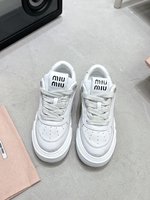 MiuMiu Skateboard Shoes Casual Shoes White Cowhide Silk TPU Spring Collection Vintage Casual