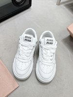 MiuMiu Skateboard Shoes Casual Shoes White Cowhide Silk TPU Spring Collection Vintage Casual