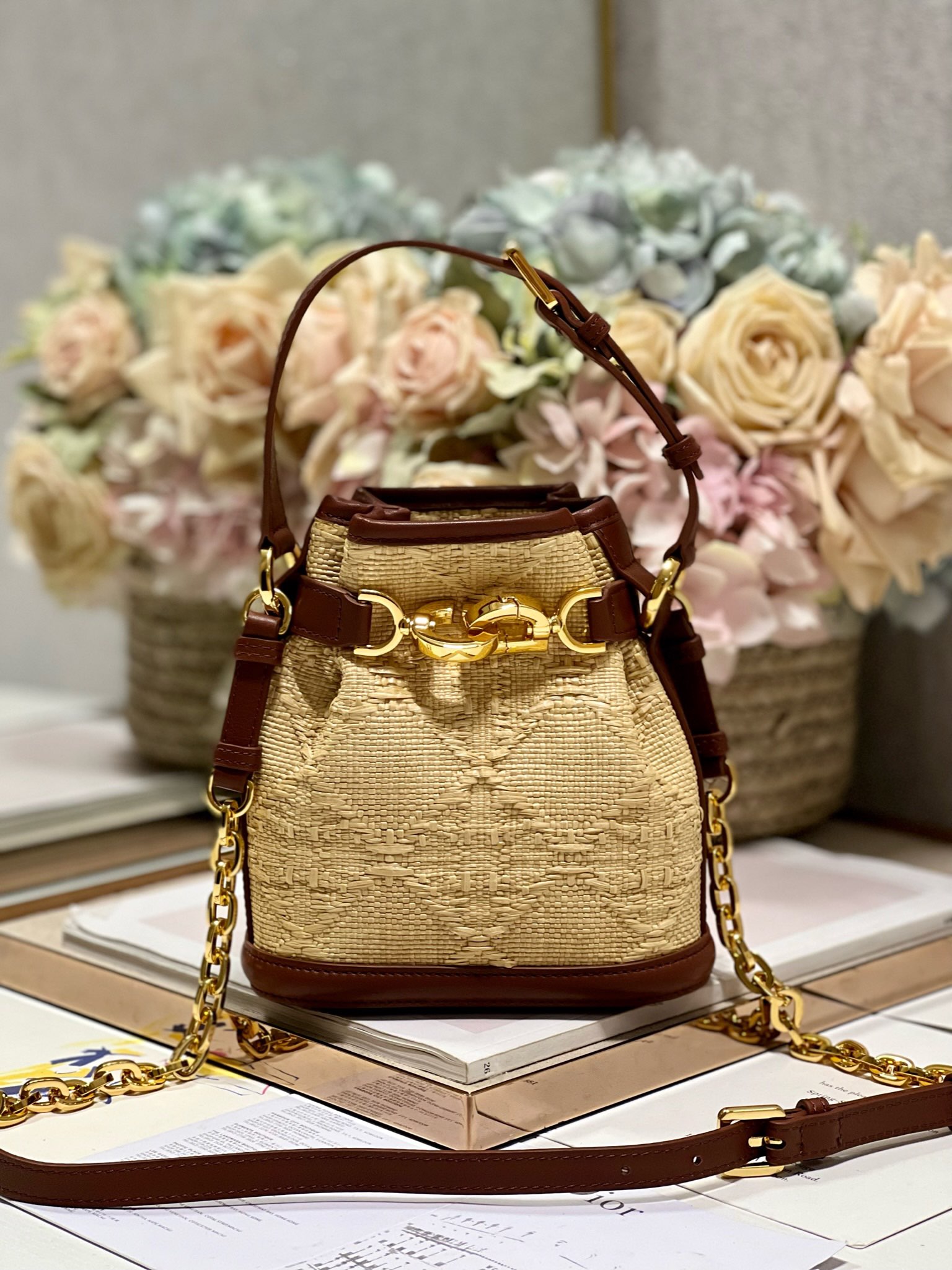 Dior Bags Handbags Gold Weave Cowhide Fall Collection Chains