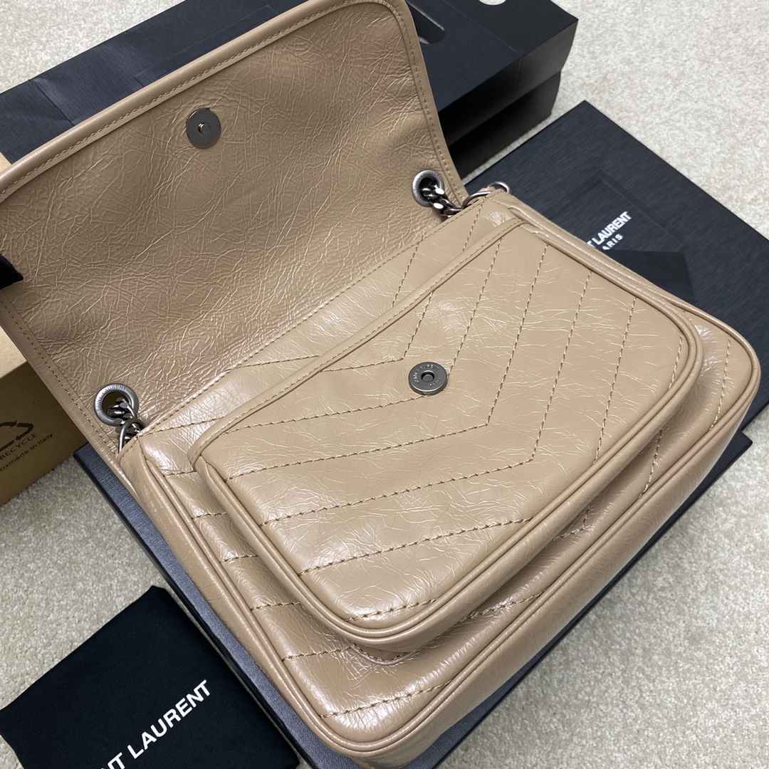 Saint Laurent 28cm油腊杏色/古银 NIKI 爆裂纹 超多明星 同款