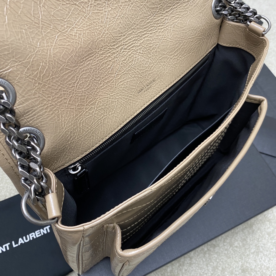 Saint Laurent 28cm油腊杏色/古银 NIKI 爆裂纹 超多明星 同款