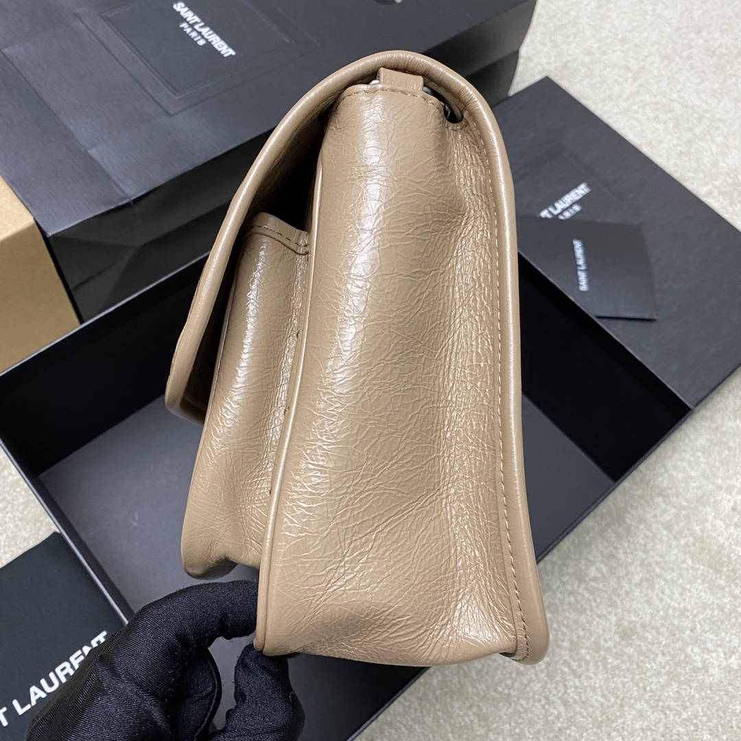 Saint Laurent 28cm油腊杏色/古银 NIKI 爆裂纹 超多明星 同款