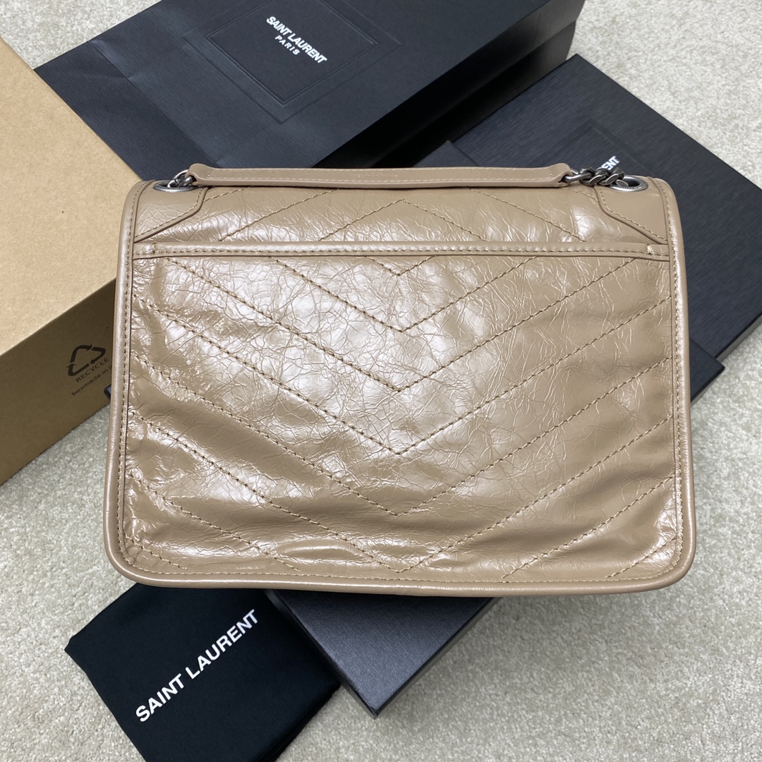 Saint Laurent 28cm油腊杏色/古银 NIKI 爆裂纹 超多明星 同款