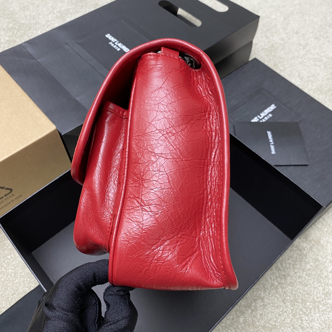 Saint Laurent 28cm油腊红皮/古银 NIKI 爆裂纹 超多明星 同款