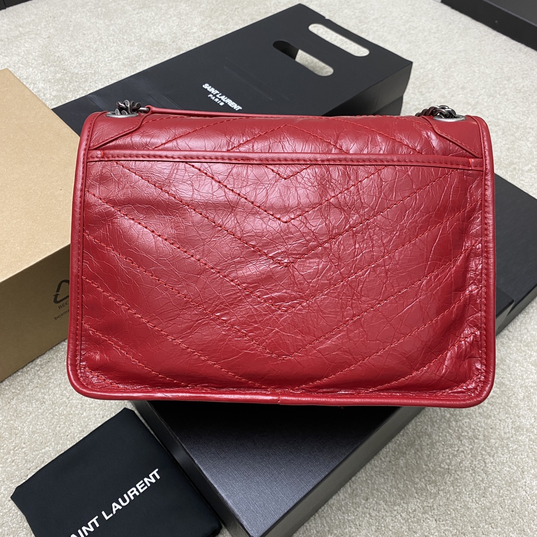 Saint Laurent 28cm油腊红皮/古银 NIKI 爆裂纹 超多明星 同款