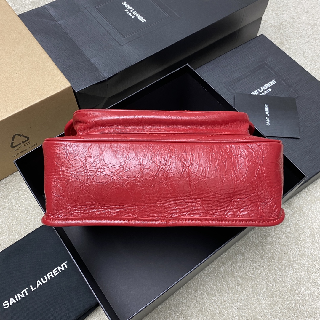 Saint Laurent 28cm油腊红皮/古银 NIKI 爆裂纹 超多明星 同款