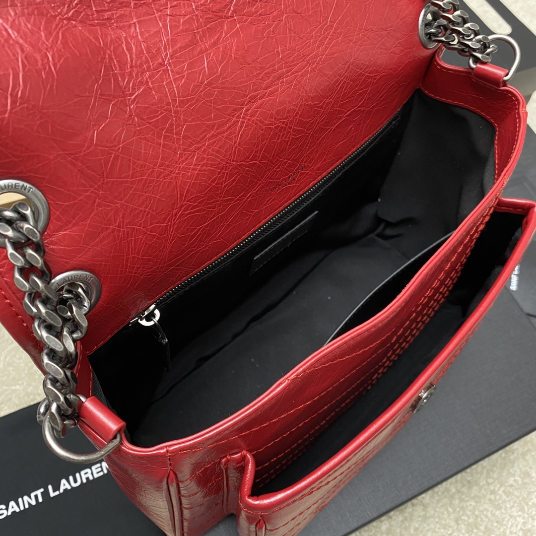 Saint Laurent 28cm油腊红皮/古银 NIKI 爆裂纹 超多明星 同款